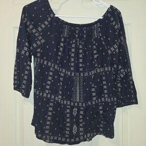 Maurices Navy Patterned Blouse